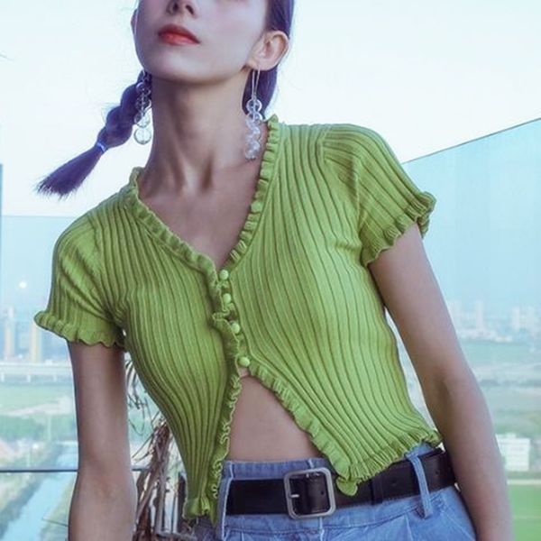 new slim stringy selvedge short sleeve slim cardigan women knitted t-shirts, White 
new slim stringy selvedge short sleeve slim cardigan women knitted t-shirts, White