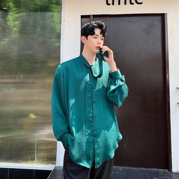 ewq / men's wear summer thin style personalized tie collar design green long sleeve shirt oversize loose vintage 9y2950, White;black
ewq / men's wear summer thin style personalized tie collar design green long sleeve shirt oversize loose vintage 9y2950, White;black