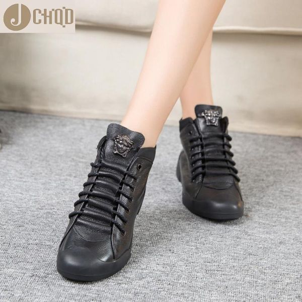 jchqd autumn new soft - bottomed casual genuine leather shoes fashion is high - shoes women's short boot women's, Black 
jchqd autumn new soft - bottomed casual genuine leather shoes fashion is high - shoes women's short boot women's, Black
