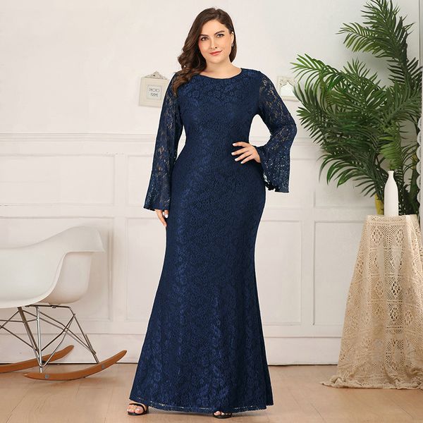 plus size lace evening dresses mermaid long flare sleeve o-neck ruffles autumn winter long party gowns, White;black
plus size lace evening dresses mermaid long flare sleeve o-neck ruffles autumn winter long party gowns, White;black