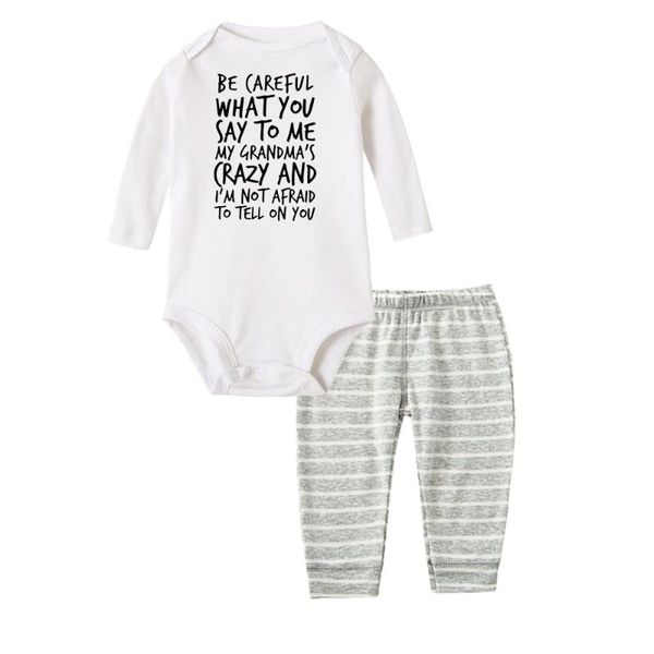 be careful what you say to me my grandma crazy 2pcs baby girl clothes infant baby girl letter romper + pants outfits set, White
be careful what you say to me my grandma crazy 2pcs baby girl clothes infant baby girl letter romper + pants outfits set, White