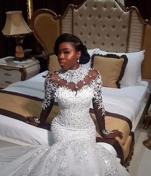 luxury mermaid wedding dresses sheer long sleeve high neck crystal beads chapel train african arabic bridal gowns plus size customized 2020, White
luxury mermaid wedding dresses sheer long sleeve high neck crystal beads chapel train african arabic bridal gowns plus size customized 2020, White