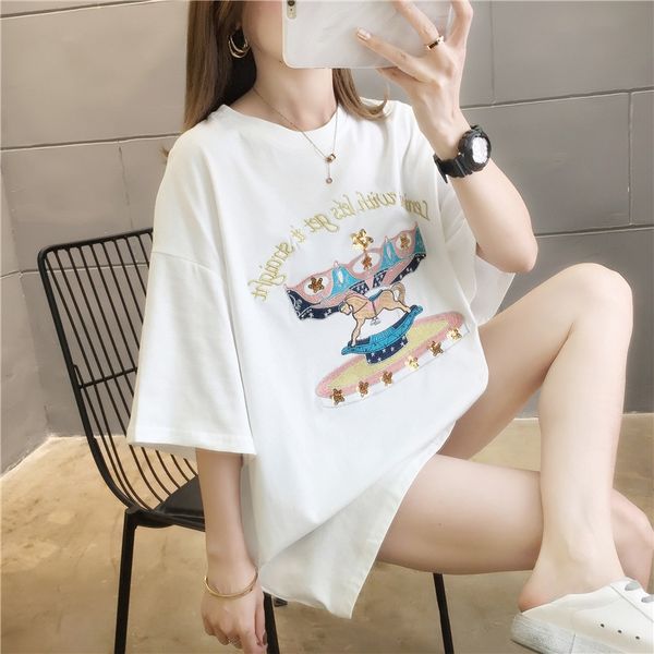 2020 корейский новый стиль t- shirtembroidered случайный блесток верхней моды большой базовый размер рубашки женщин короткими рукавами футбо, White
2020 корейский новый стиль t- shirtembroidered случайный блесток верхней моды большой базовый размер рубашки женщин короткими рукавами футбо, White