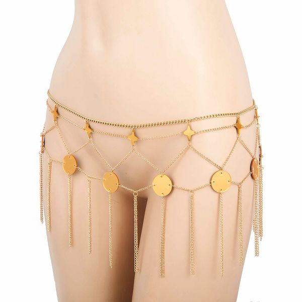new handmade waist chain metal tassel wafer star simple body chain, Silver
new handmade waist chain metal tassel wafer star simple body chain, Silver