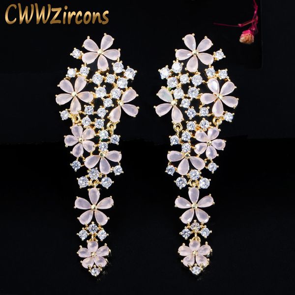 cwwzircons elegant long drop light pink cz crystal dangling flower earrings for women fashion brand bridal banquet jewelry cz663, Silver
cwwzircons elegant long drop light pink cz crystal dangling flower earrings for women fashion brand bridal banquet jewelry cz663, Silver