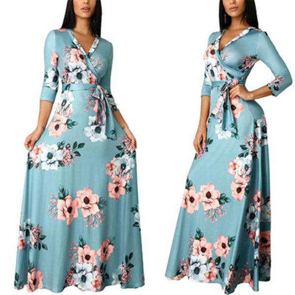 women floral v-neck dress fashion 3/4 sleeve casual bandage dresses designer female new loose big hem ladies evening dress clothing, Black;gray
women floral v-neck dress fashion 3/4 sleeve casual bandage dresses designer female new loose big hem ladies evening dress clothing, Black;gray