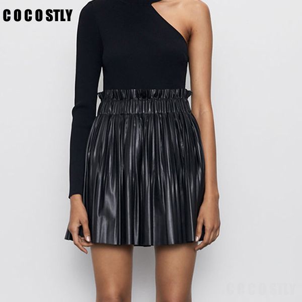 pleated mini skirts women fashion faux leather skirt women elegant elastic waist lined skirts female ladies, Black
pleated mini skirts women fashion faux leather skirt women elegant elastic waist lined skirts female ladies, Black