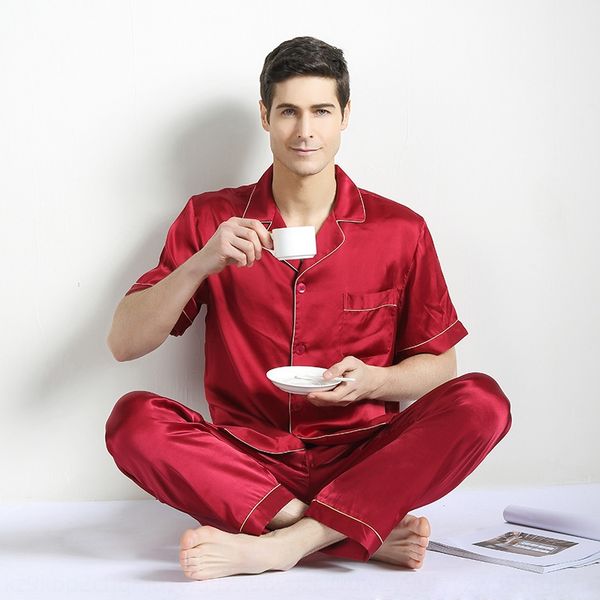 new pajamas men's short-sleeved trousers summer thin 100% worm large size home clothes two-piece trousers silk clothing silk set, Blue;red
new pajamas men's short-sleeved trousers summer thin 100% worm large size home clothes two-piece trousers silk clothing silk set, Blue;red
