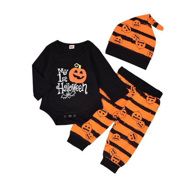 0-24m newborn baby boys halloween clothing black long-sleeves rompers + stripes casual pants + hat suit for baby boy, White
0-24m newborn baby boys halloween clothing black long-sleeves rompers + stripes casual pants + hat suit for baby boy, White