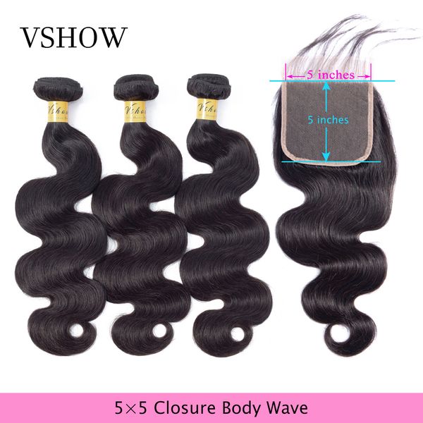 vshow 5x5 lace closure with bundles brazilian body wave with closure 4pcs lot remy human hair bundles with closure, Black
vshow 5x5 lace closure with bundles brazilian body wave with closure 4pcs lot remy human hair bundles with closure, Black