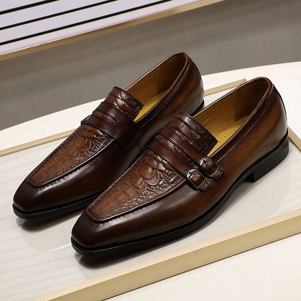 luxury mens dress shoes crocodile print brown genuine leather double buckles business office formal slip on shoes men's loafers, Black
luxury mens dress shoes crocodile print brown genuine leather double buckles business office formal slip on shoes men's loafers, Black