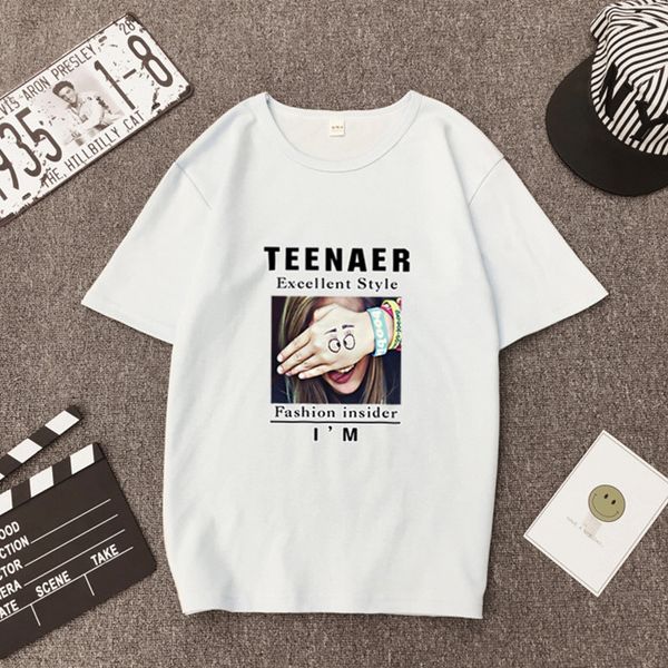 female summer funny t shirt women short sleeve tshirt korean fashion clothing streetwear vogue t-shirts, White
female summer funny t shirt women short sleeve tshirt korean fashion clothing streetwear vogue t-shirts, White