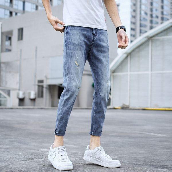 men's jeans wholesale denim summer brand stretch slim korean trend youth broken ripped holes casual light-colored fee men, Blue
men's jeans wholesale denim summer brand stretch slim korean trend youth broken ripped holes casual light-colored fee men, Blue