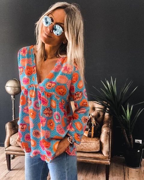 women's shirts summer boho flowers printed loose long sleeve v-neck blouse 2020 chic vintage fashion female shirts, White;black
women's shirts summer boho flowers printed loose long sleeve v-neck blouse 2020 chic vintage fashion female shirts, White;black