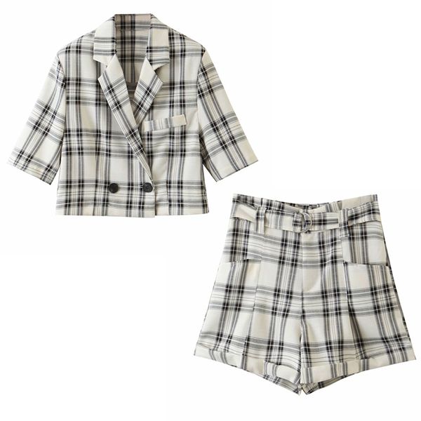 2020 summer women casual 2 piece sets suits short sleeve short blazers and shorts female elegant street plaid two-piece sets, White
2020 summer women casual 2 piece sets suits short sleeve short blazers and shorts female elegant street plaid two-piece sets, White