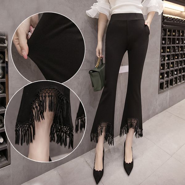 black stretch boot cut pant for women fashion office work elegant trousers new casual slim street thin korean pockets lace pants, Black;white
black stretch boot cut pant for women fashion office work elegant trousers new casual slim street thin korean pockets lace pants, Black;white