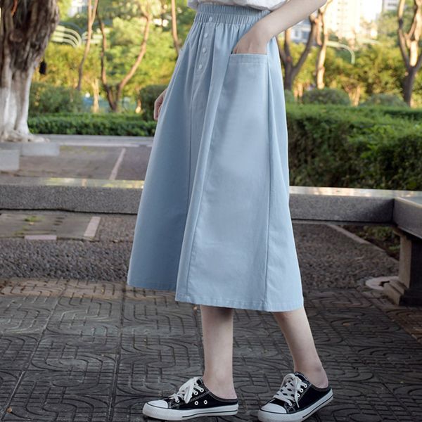 midi skirt women 2020 preppy style new elastic high waist a line cotton skirts with pockets buttons pure college school clothes, Black
midi skirt women 2020 preppy style new elastic high waist a line cotton skirts with pockets buttons pure college school clothes, Black