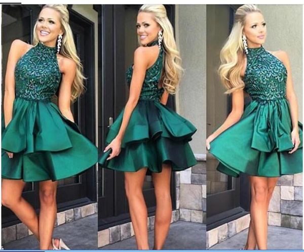 custom made emerald green short prom dresses high neck beaded satin mini homecoming dresses charming cocktail party dress, Red
custom made emerald green short prom dresses high neck beaded satin mini homecoming dresses charming cocktail party dress, Red