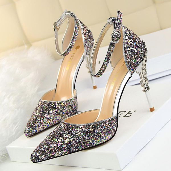 european and american style openwork nightclub was thin metal heeled high-heeled glitter sequins sandals, Black
european and american style openwork nightclub was thin metal heeled high-heeled glitter sequins sandals, Black