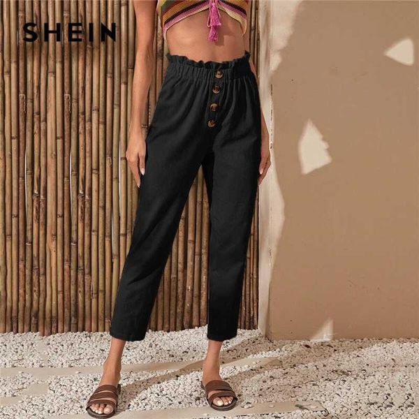 shein paperbag waist button front solid cropped pants women summer high waist ladies casual trousers carrot pants, Black;white
shein paperbag waist button front solid cropped pants women summer high waist ladies casual trousers carrot pants, Black;white