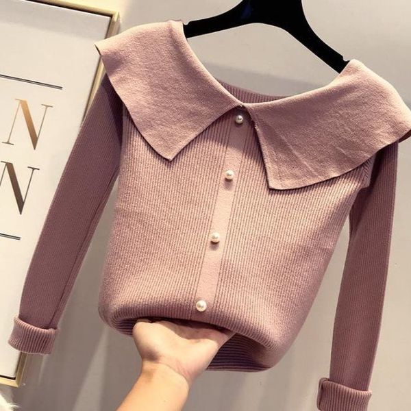 2020 new sweet sweater women turn down collar long sleeve pearl button sweaters pullovers female knitted solid jumper w262, White;black
2020 new sweet sweater women turn down collar long sleeve pearl button sweaters pullovers female knitted solid jumper w262, White;black