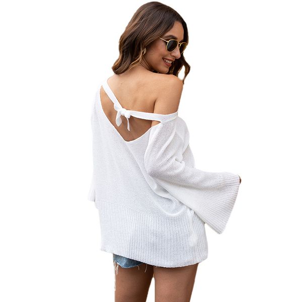 2020 summer new products women's back hollow sweater women's bow tie halter sweater, White;black
2020 summer new products women's back hollow sweater women's bow tie halter sweater, White;black