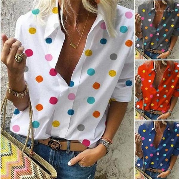 spring autumn clothes color polka dot women blouses long sleeve lapel neck loose shirts famale, White 
spring autumn clothes color polka dot women blouses long sleeve lapel neck loose shirts famale, White