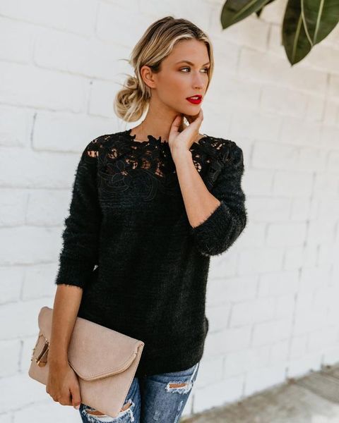 women's sweaters 2021 autumn winter knitted sweater knitwear pullover lace long sleeve jumpers casual sexy, White;black
women's sweaters 2021 autumn winter knitted sweater knitwear pullover lace long sleeve jumpers casual sexy, White;black