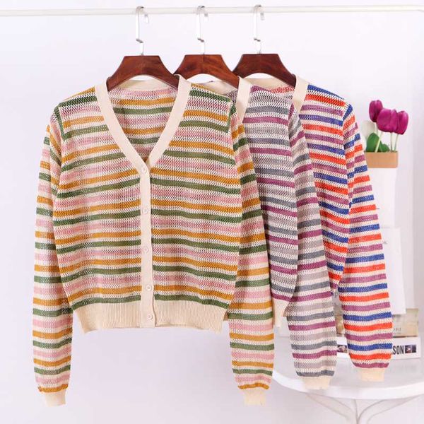 gigogou rainbow color block women cardigan sweater summer thin hollowout suncreen beach knit air conditioning jumper coat, White
gigogou rainbow color block women cardigan sweater summer thin hollowout suncreen beach knit air conditioning jumper coat, White