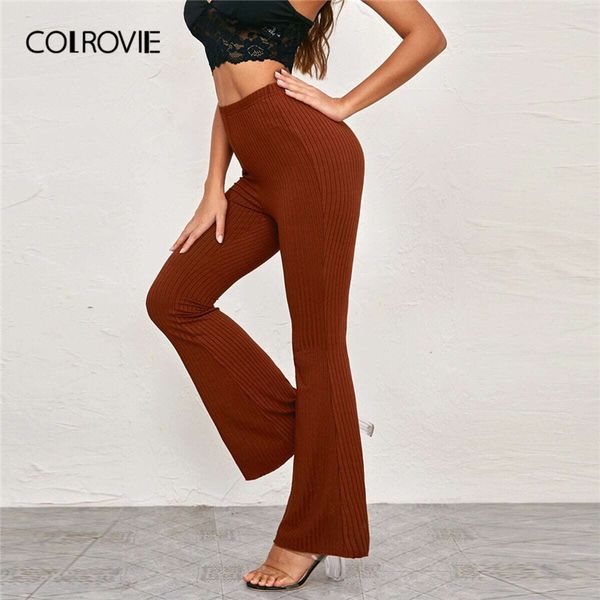 colrovie rust brown rib-knit flare leg pants women 2020 autumn solid elastic high waist trousers long elegant pants, Black;white
colrovie rust brown rib-knit flare leg pants women 2020 autumn solid elastic high waist trousers long elegant pants, Black;white