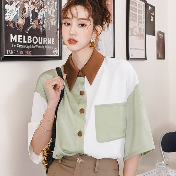 korean style fashion loose color matching satin small pointed collar short sleeve shirt professional commuter casual shirt, White
korean style fashion loose color matching satin small pointed collar short sleeve shirt professional commuter casual shirt, White