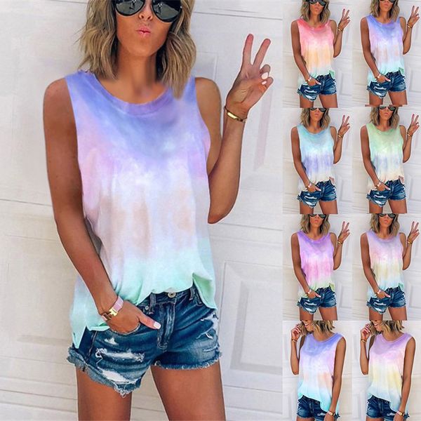 2020 summer new european and american cross-border tie-dye gradient printing sleeveless vest loose t-shirt women, White
2020 summer new european and american cross-border tie-dye gradient printing sleeveless vest loose t-shirt women, White