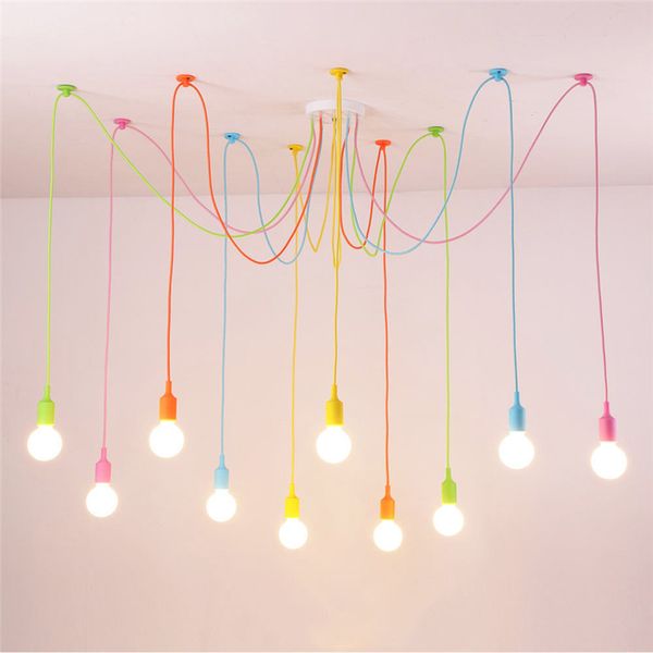 Modern Pendant Lights 13 Colors Diy Lighting Multi-color Silicone E27 Bulb Holder Lamps Home Decoration 4-12 Arms Fabric Cable