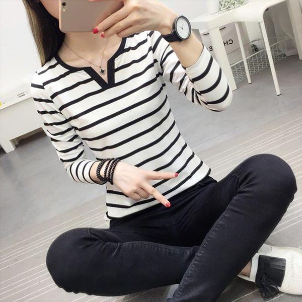 women t shirts classic cotton striped color winter t shirt women v neck casual full sleeve t shirt drop shipping, White
women t shirts classic cotton striped color winter t shirt women v neck casual full sleeve t shirt drop shipping, White