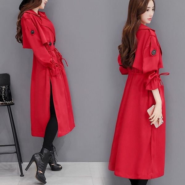 women's trench coats 2021 spring autumn coat women mid-length korean loose thin windbreaker female outwear double breasted pocket e201, Tan;black
women's trench coats 2021 spring autumn coat women mid-length korean loose thin windbreaker female outwear double breasted pocket e201, Tan;black