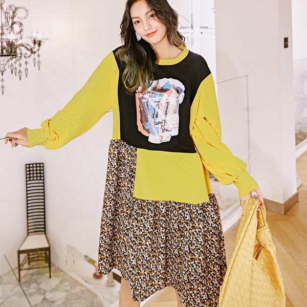 fake two-piece fashionable women's printed sweater 2020 sweater dress women's loose slimming contrast color long sleeve dress, Black;gray
fake two-piece fashionable women's printed sweater 2020 sweater dress women's loose slimming contrast color long sleeve dress, Black;gray