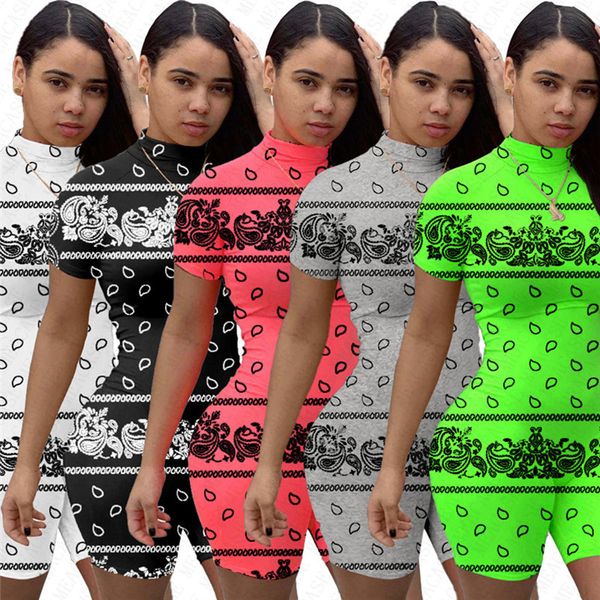 women bodysuit designer jumpsuit fashion printed t-shirt rompers summer short pants high collar one piece shorts overalls clothing d71504, White
women bodysuit designer jumpsuit fashion printed t-shirt rompers summer short pants high collar one piece shorts overalls clothing d71504, White