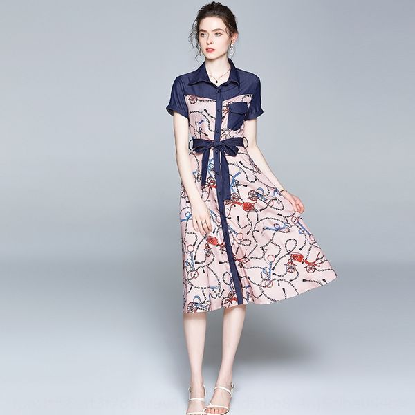 2020 summer new women's shirt dress tencel denim stitching fashionable printed shirt lace-up waist dress, Black
2020 summer new women's shirt dress tencel denim stitching fashionable printed shirt lace-up waist dress, Black