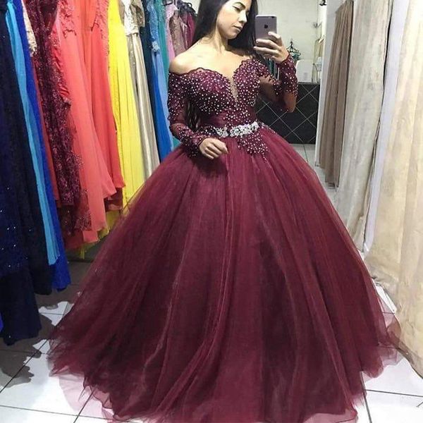 custom beaded lace applique long sleeves evening dresses with sash puffy tulle vestidos de novia special prom dress, Black;red
custom beaded lace applique long sleeves evening dresses with sash puffy tulle vestidos de novia special prom dress, Black;red