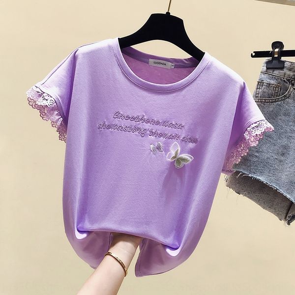 6nusk lace stitching short-sleeved t-shirt for women summer 2020 new korean style letter butterfly lace butterfly embroidered half-sleev, White 
6nusk lace stitching short-sleeved t-shirt for women summer 2020 new korean style letter butterfly lace butterfly embroidered half-sleev, White