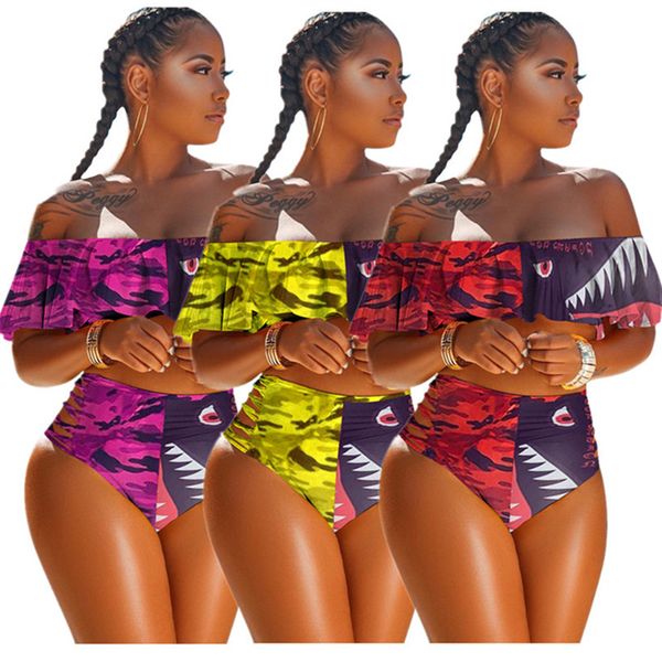 women patchwork swimwear camouflage shark print swimsuit off shoulder falbala crop bra + shorts two piece outfits bikini suit s-4xl, Blue
women patchwork swimwear camouflage shark print swimsuit off shoulder falbala crop bra + shorts two piece outfits bikini suit s-4xl, Blue