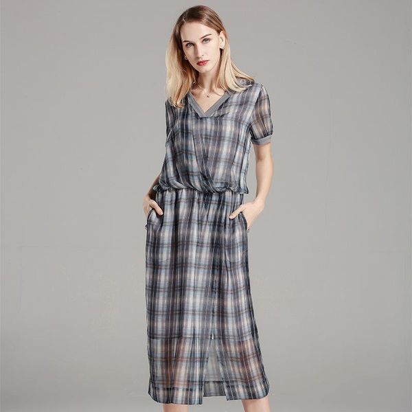 ma 'am dress 2020 check real silk dress v lead long fund short sleeve a a -line skirt, Black;gray
ma 'am dress 2020 check real silk dress v lead long fund short sleeve a a -line skirt, Black;gray