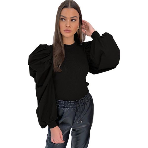 puff sleeve womens t-shirts slim solid color patchwork fashion autumn long sleeve o neck women tshirts, White
puff sleeve womens t-shirts slim solid color patchwork fashion autumn long sleeve o neck women tshirts, White