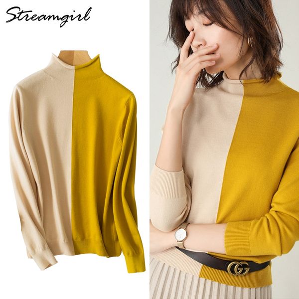 patchwork sweater turtleneck women wool blends sweater woman pullover sweaters female patchwork women cashmere sweaters fashion, White;black
patchwork sweater turtleneck women wool blends sweater woman pullover sweaters female patchwork women cashmere sweaters fashion, White;black