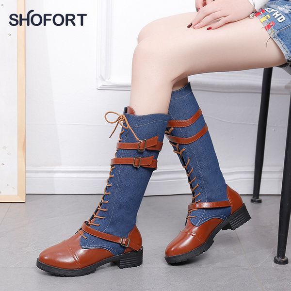 shofort motorcycle boots 2020 fashion buckle cross-tied demin patchwork high boots high-heeled rubber soft bottom women shoes, Black
shofort motorcycle boots 2020 fashion buckle cross-tied demin patchwork high boots high-heeled rubber soft bottom women shoes, Black