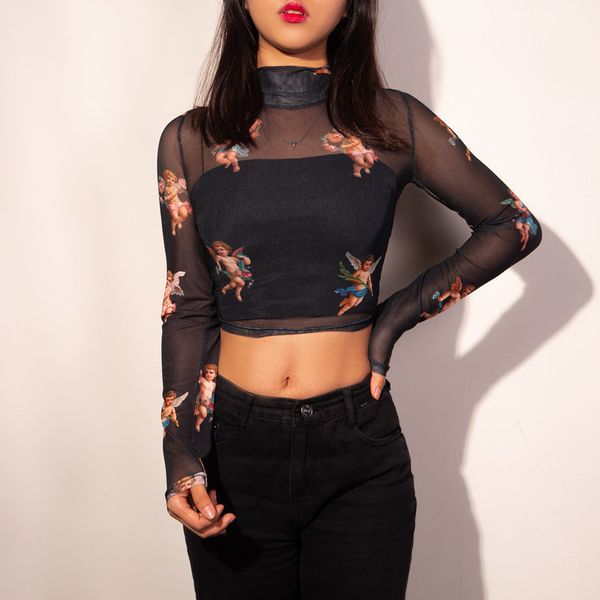 women t shirt see-through mesh t-shirt new fishnet t-shirt fashion cute angel printed summer mesh shirt female, White
women t shirt see-through mesh t-shirt new fishnet t-shirt fashion cute angel printed summer mesh shirt female, White