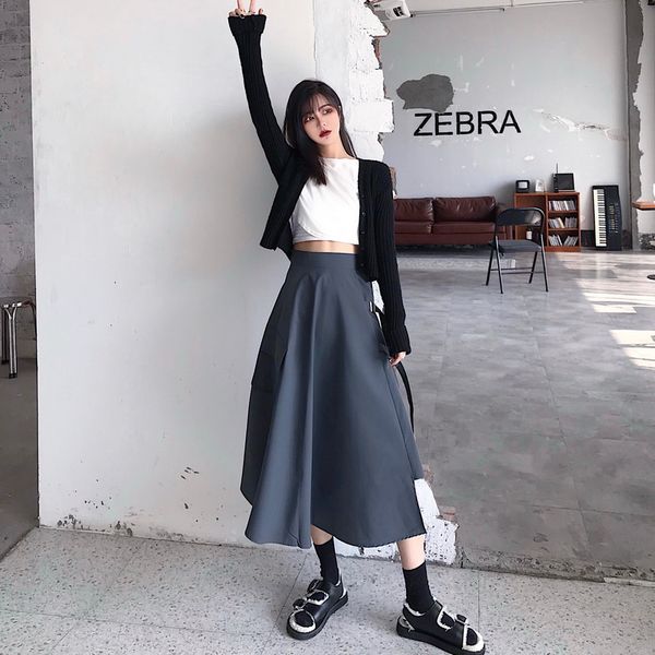 women's skirts irregular tassel pocket solid dark girl street high waist girl punk female personalized skirt midi faldas pl128, Black
women's skirts irregular tassel pocket solid dark girl street high waist girl punk female personalized skirt midi faldas pl128, Black