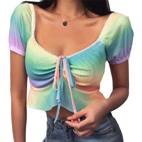women casual t-shirt short sleeve tie-dye t shirt for women front lace up slim fit exposed navel tee lady, White
women casual t-shirt short sleeve tie-dye t shirt for women front lace up slim fit exposed navel tee lady, White