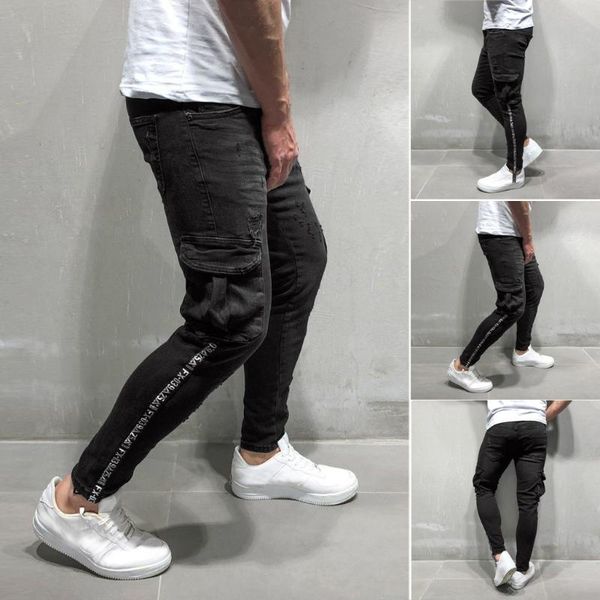 men's pants 2021 tight-fitting casual webbing stitching jeans slim stretch tight denim zipper feet pencil trousers 6.3, Black
men's pants 2021 tight-fitting casual webbing stitching jeans slim stretch tight denim zipper feet pencil trousers 6.3, Black