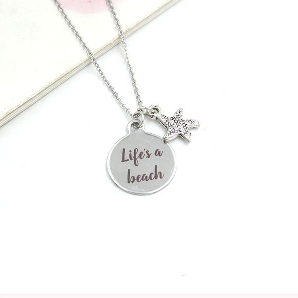 new arrival wholesale stainless steel chain necklace starfish necklace life is a beach charms pendant necklace for young girls, Silver
new arrival wholesale stainless steel chain necklace starfish necklace life is a beach charms pendant necklace for young girls, Silver